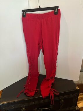 Women's Red Lace-Up Leggings with Side Tie Detail